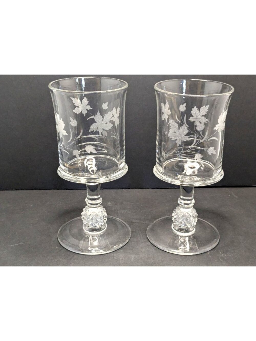 EAPG Antique Ripley "Pavonia"  Spooner 2 Etched Maple Leaf 19th Century Glasses